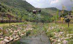 Kayseri Talas'ta dronlu tarım ilaçlaması