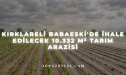 Kırklareli Babaeski'de ihale edilecek 10.332 m² tarım arazisi