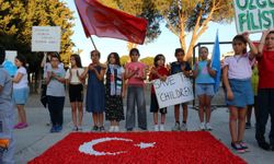 İzmir'de öğrenciler boyadıkları 16 bin taştan Türk ve Filistin bayrakları yaptı