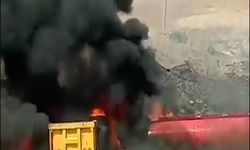 Kamyonla çarpışıp alev alan tankerin şoförü öldü; kaza kamerada