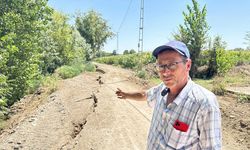 Tunca Nehri kurudu, yanındaki yolda 2 metrelik yarık ve çökme oldu