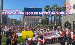 Grevde 5.gün: Beyaz giyen işçiler meydana yürüyor