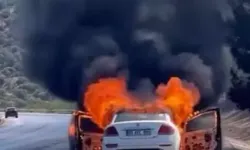 İzmir-Çeşme Otoyolu'nda otomobil alev aldı, yangın makilik alana sıçradı