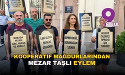 İzmir’de kooperatif mağdurlarından mezar taşlı eylem