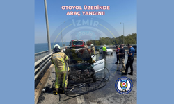 İzmir otoyolunda araç yangını paniği!