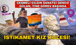 Çeşmeli çılgın sanatçı Genco Gülan, Kız Kulesi tablosu ile yüzdü