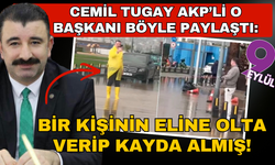 AKP'li başkan yağmuru böyle fırsat gördü: Bir kişinin eline olta verip kayda almış!