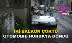 Konak’ta korku dolu gece: İki balkon çöktü, otomobil hurdaya döndü