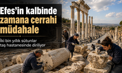 Efes’in kalbinde zamana cerrahi müdahale: İki bin yıllık sütunlar taş hastanesinde diriliyor