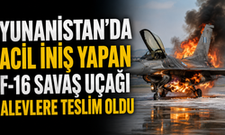 Yunanistan'da acil iniş yapan F-16 savaş uçağı alevlere teslim oldu