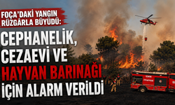Foça’daki yangın rüzgârla büyüdü: Cephanelik, cezaevi ve hayvan barınağı için alarm verildi