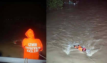 Menderes’te korku dolu gece: Araç dereye uçtu, itfaiye saniyelerle yarıştı