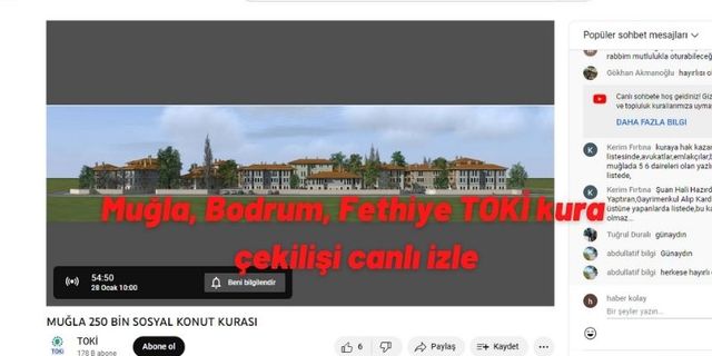 Muğla, Bodrum, Fethiye TOKİ kura çekilişi canlı izle! Youtube Muğla TOKİ sosyal konut kura sonuçları sorgulama e-devlet