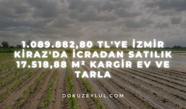 1.089.882,80 TL'ye İzmir Kiraz'da icradan satılık 17.518,88 m² kargir ev ve tarla