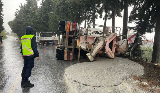 Aydın'da beton mikseri devrildi; 1 yaralı