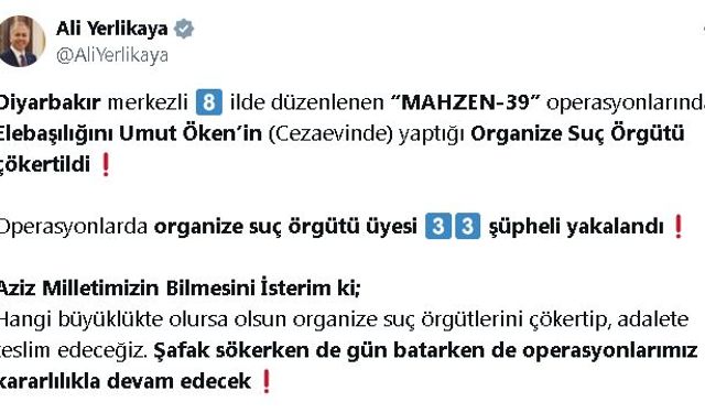 Diyarbakır merkezli organize suç örgütüne 8 ilde operasyon: 33 gözaltı