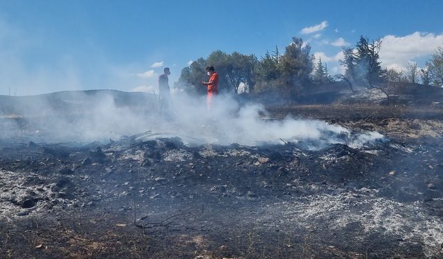 Barakada çıkan yangın, tarlaya sıçradı