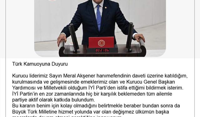 İYİ Parti'nin kurucularından flaş istifa!