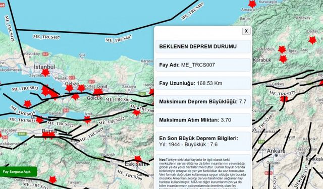 Deprem Bilgi Sistemi uygulamasına fay hatları da eklendi