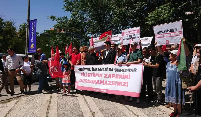 Vatan Partisi'nden İsrail Büyükelçiliği önünde protesto: 'Hepimiz Heniyye'yiz!'