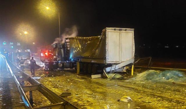 Bariyerlere çarpıp yanan TIR'ın şoförü yaralandı