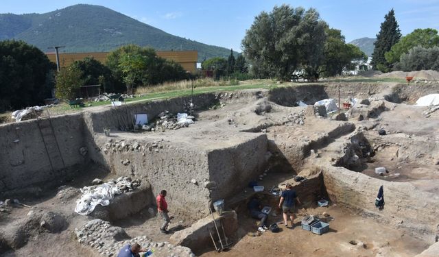 Ulucak Höyüğü'nde sapı kemikten, ucu çakmak taşından 7 bin 800 yıllık 'orak' bulundu