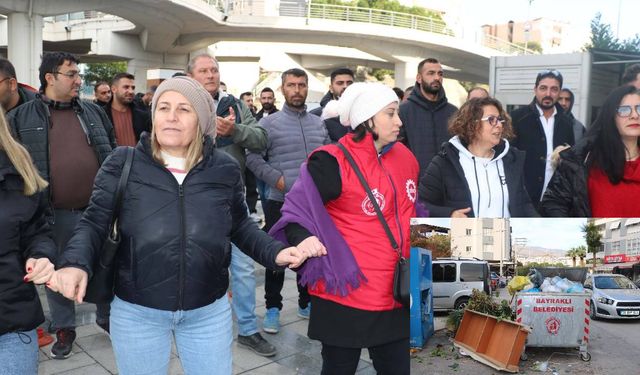 Bayraklı Belediyesi işçileri grevde: İlçede çöpler yollara taştı