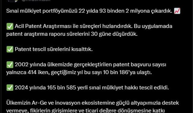 Bakan Kacır: Sınai mülkiyet portföyümüzü 2 milyona çıkardık