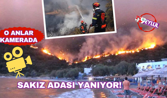 Sakız Adası yanıyor... Çeşme'den görüldü