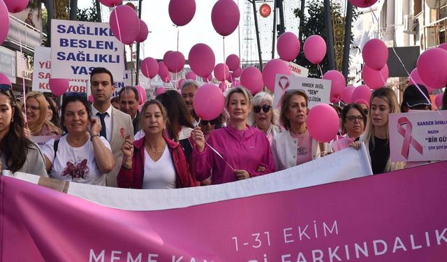 Meme kanserine farkındalık için Menemen’de pembe yürüyüş