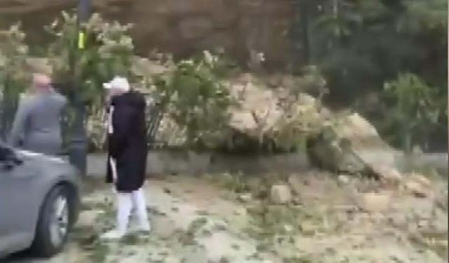Silivri'de çay bahçesine kaya parçaları düştü