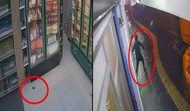 Markete el bombası attılar, kameraya yakalandılar