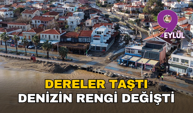 Foça’da sağanak hayatı vurdu: Dereler taştı, deniz kahverengiye döndü