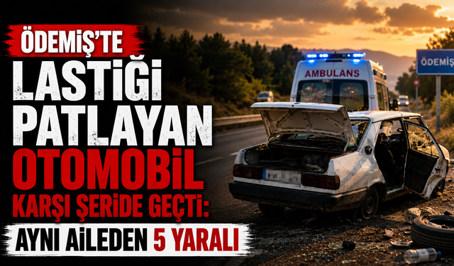 Ödemiş’te lastiği patlayan otomobil karşı şeride geçti: Aynı aileden 5 yaralı