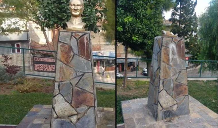 İzmir'de Atatürk büstüne alçakça saldırı! Başkan Batur, tepki gösterdi!