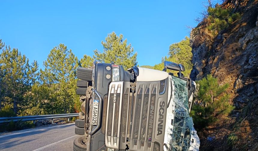 Briket yüklü TIR devrildi, sürücüsü yaralandı