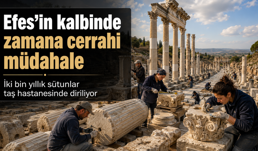 Efes’in kalbinde zamana cerrahi müdahale: İki bin yıllık sütunlar taş hastanesinde diriliyor