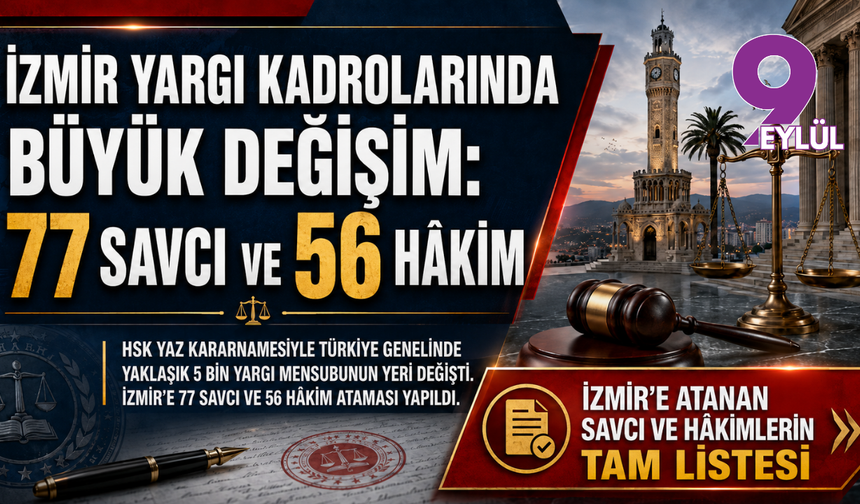 İzmir yargısında büyük hareketlilik: 77 savcı ve 56 hâkim atandı