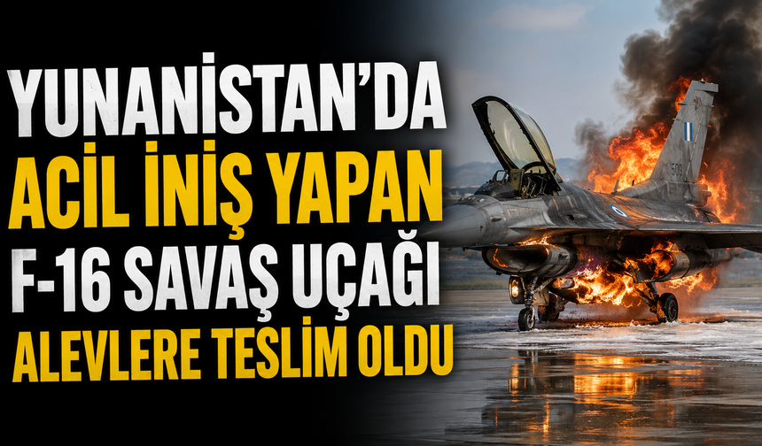 Yunanistan'da acil iniş yapan F-16 savaş uçağı alevlere teslim oldu