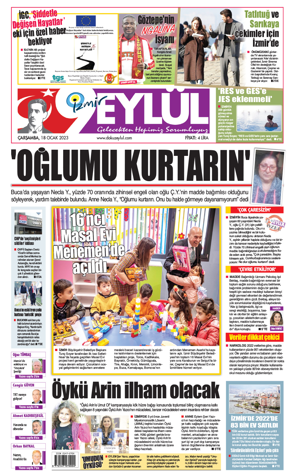 Dokuz Eylül Gazetesi | Güncel İzmir Haberleri - 18.01.2023 Manşeti