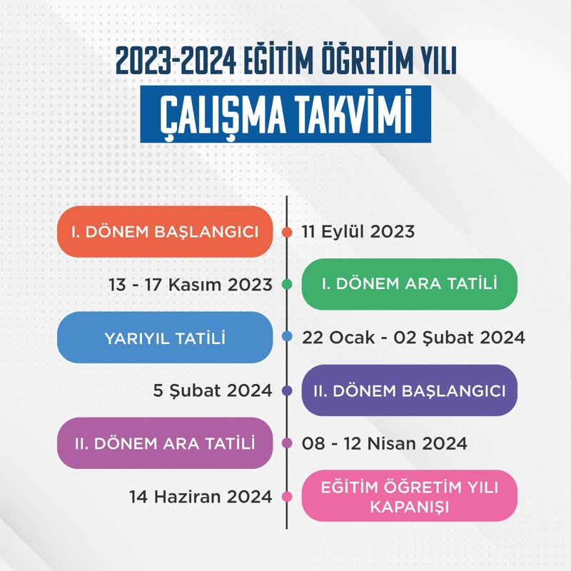 Güncel 2023 ve 2024 Eğitim Öğretim Yılı Takvimi 