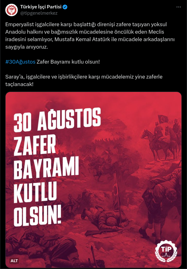 Ti̇p 30 Ağustos Mesajı