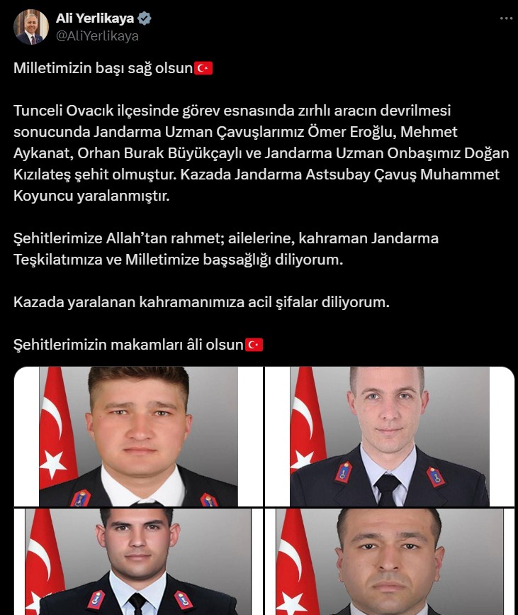 Tunceli'de 4 Asker Şehit Oldu