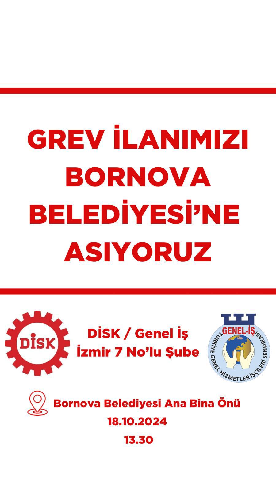 Bornova Belediyesi Grev İlanı Duyurusu