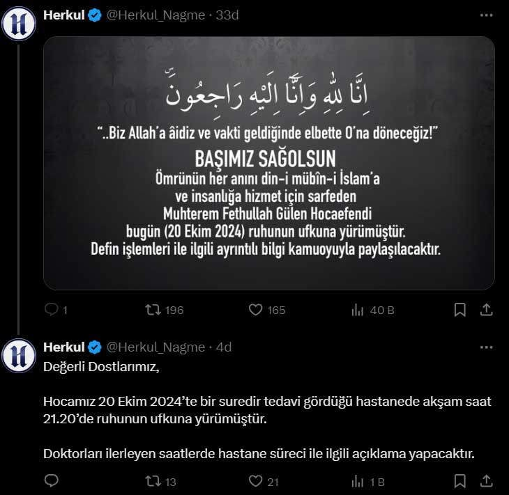 Herkül'ün Sosyal Medya Hesabından Yapılan Açıklama