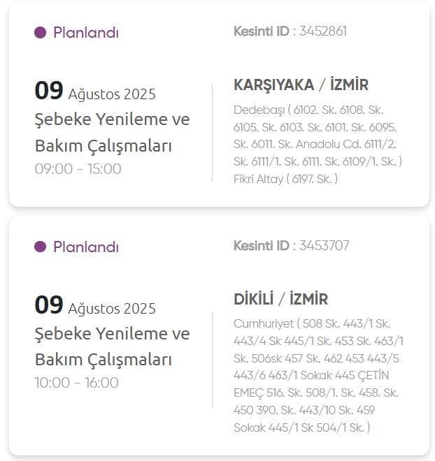 Izmir Gediz Elektrik Kesintisi 9 Agustos Izmir 18929549 6906 M