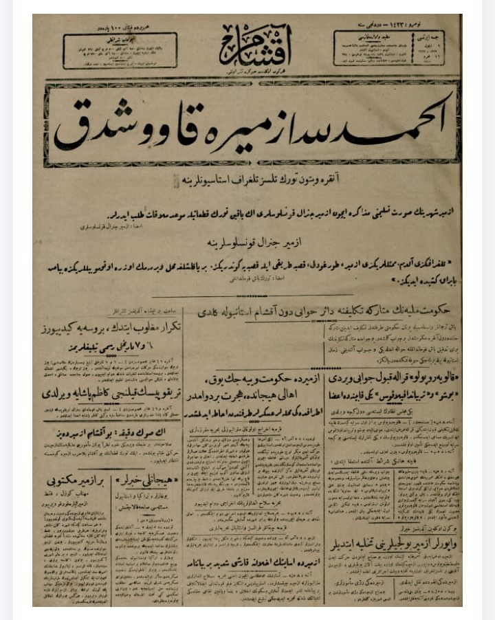 Akşam Gazetesi̇ 9 Eylül 1922 Elhamdüli̇llah İzmi̇r'e Kavuştuk