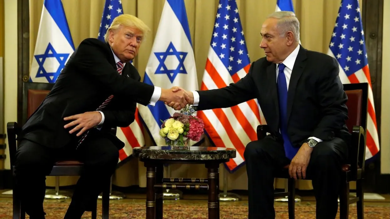 U S President Donald Trump And Israel S Prime Minister Benjamin Netanyahu Shake Hands After Speaking To Reporters Before Their