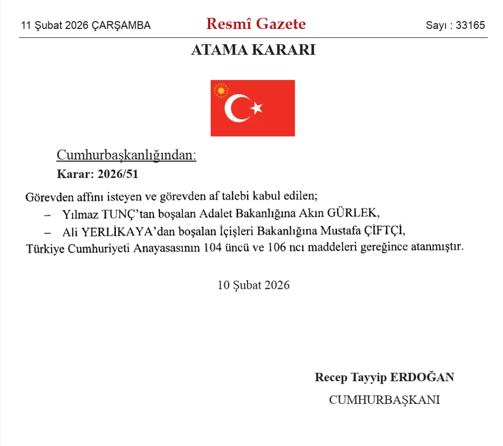 Resmi Gazete De Yayimlandi Akin Gurlek Adalet Bakani Mustafa Ciftci Icisleri Bakani Oldu