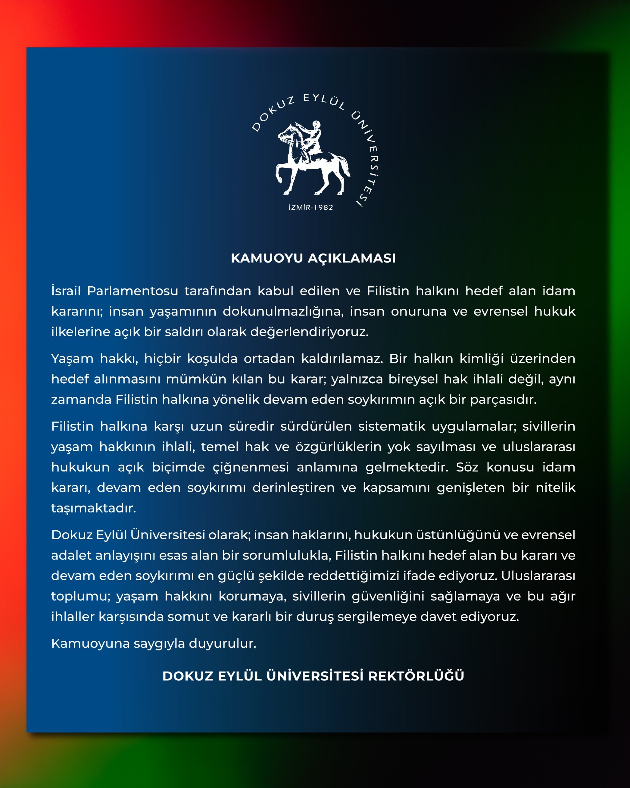 Dokuz Eylül Üni̇versi̇tesi̇nden Fi̇li̇sti̇n Halkini Hedef Alan Karara Sert Tepki̇